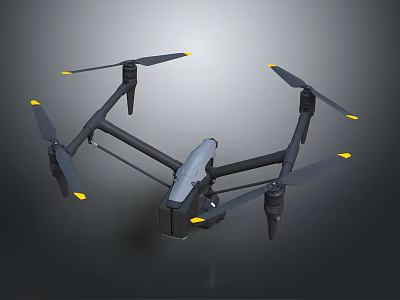Professional Aerial Drone with Four Propellers and Yellow Tips for Aerial Photography 3d model