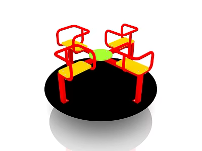 Outdoor Playground Equipment With Red Yellow Green Rotating Seats And Circular Design 3d model