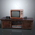 Wooden TV Stand with Vintage TV Antenna Speakers and Storage Drawers
