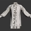 White Linen Long Sleeve Shirt with Stand Collar Loose Cuffs and Mid Length Design