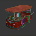 Vintage Tram With Red Canopy Blue Body Wooden Seats And Yellow Headlights