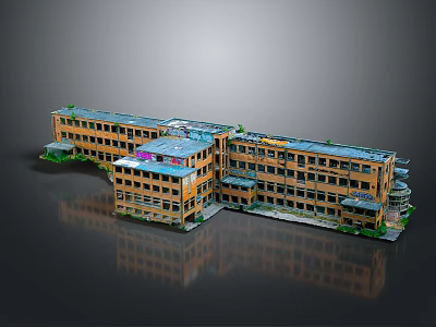 Multi Story Building Model With Yellow Exterior Walls Windows And Green Plants 3d model