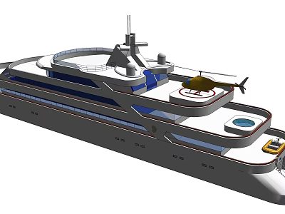 Luxury Yacht Featuring Helicopter On Deck 3d model
