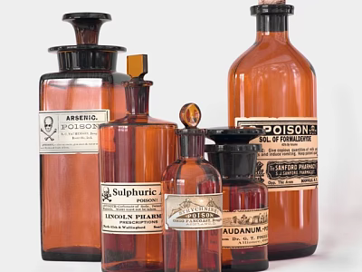 Antique Brown Ceramic Vessels With Poison Arsenic Labels And Classic Design 3d model