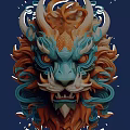 Colorful Dragon Lion Head Sculpture With Detailed Carving And Artistic Design