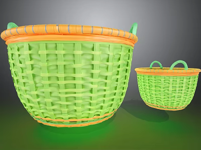 Green Woven Storage Baskets with Orange Rim and Handles for Home Organizing 3d model