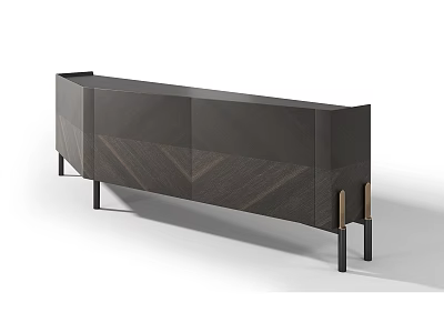 Modern Dark Wood TV Stand With Chevron Pattern And Black Metal Legs 3d model