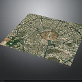 Satellite View City Map With Circular Center Radial Roads And Buildings