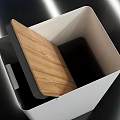 Two White Trash Bins With Wooden Lid And Open Top Design For Home Use