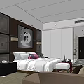 Modern Hotel Guest Room Interior With Comfortable Bed White Linens Decorative Painting And Sofa