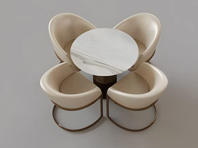 Elegant Round Dining Table Set With Marble Top And Four Beige Upholstered Metal Leg Chairs 3d model