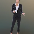 Business Woman In Black Suit Holding White Cup Gesturing With Extended Hand