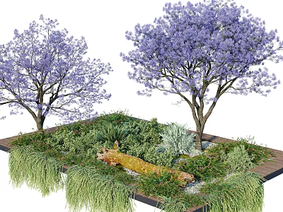 Beautiful Garden Landscape With Purple Flowering Trees Green Plants Lush Grass And Natural Design 3d model