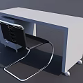 Modern Office Desk with White Tabletop Drawer and Wheels Accompanied by Black Metal Frame Chair