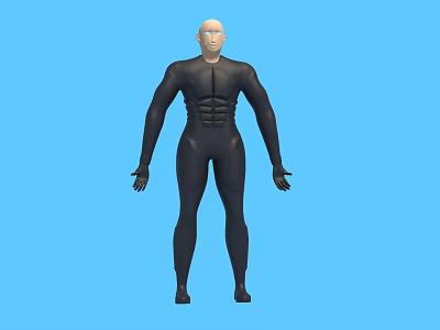 3D Render of Man in Black Tight Suit with Muscular Physique on Blue Background 3d model