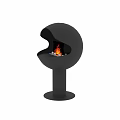 Stylish Black Modern Freestanding Fireplace with Burning Fire and White Pebbles