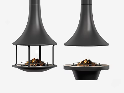 Modern Black Fireplace Design With Conical Shape Metal Frame And Flames 3d model