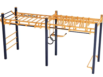 Sturdy Multi Station Outdoor Fitness Equipment With Parallel Bars Suspension Rings And Pull Up Bars 3d model