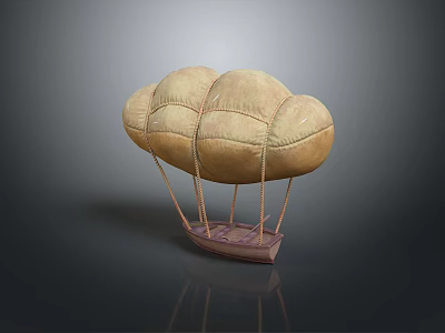 Cloud Shaped Yellow Hot Air Balloon With Textured Envelope And Small Boat Basket 3d model
