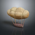 Cloud Shaped Yellow Hot Air Balloon With Textured Envelope And Small Boat Basket