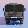 Camouflage Military Truck With Canvas Cargo Bed Large Tires And US Army Logo