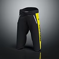 Black Sports Shorts With Yellow Side Stripes And Zipper Pockets Design