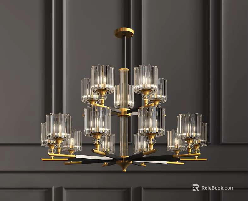 Modern Crystal Chandelier With Gold Frame And Transparent Glass Elements For Interior Decor 3d model 