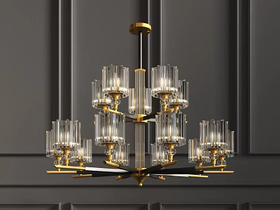 Modern Crystal Chandelier With Gold Frame And Transparent Glass Elements For Interior Decor 3d model
