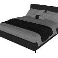 Modern Black Double Bed With Upholstered Headboard White Bedding And Gray Pillows 3d model