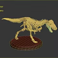 Detailed Standing Yellow Tyrannosaurus Dinosaur Skeleton Exhibition Model On Red Base
