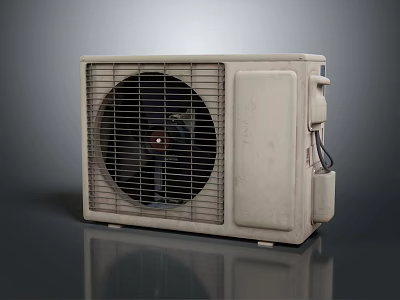Outdoor Air Conditioner Fan Unit Featuring Metal Grille And Beige Housing Design 3d model