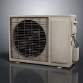 Outdoor Air Conditioner Fan Unit Featuring Metal Grille And Beige Housing Design