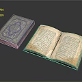 Intricately Carved Blue Book Cover With Sculptural Design And Open Vintage Pages