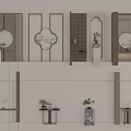 Chinese Style Wooden Partition Designs Featuring Circular Motifs Carved Patterns And Decorative Shelves