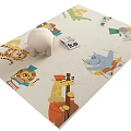 Square Carpet with Cartoon Animal Patterns and Musical Instruments Vibrant Kids Design