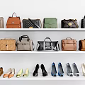 Stylish Leather Handbags In Various Colors And Styles On White Shelf