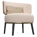 Modern Beige Upholstered Accent Chair with Curved Armrest Textured Pillow and Black Metal Legs