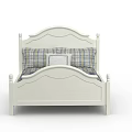 White Double Bed with Arched Headboard Bedposts and Plaid Bedspread White Cushion 3d model