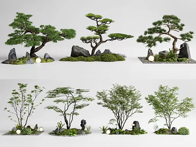modern courtyard sketch landscape landscaping tree pine maple moss micro-terrain courtyard landscape 3d model