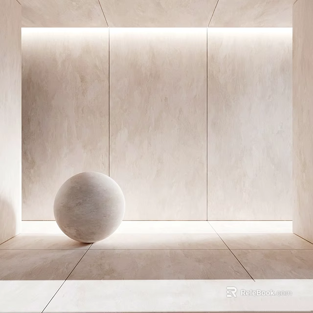 Minimalist Sphere Component Design With Beige Stone Walls And Floor 3d model 