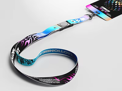 Colorful Renovation Lanyard With Flame Pattern Gradient Design Clip And Card 3d model