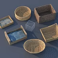 Various Shapes Woven Storage Baskets Wooden Boxes And Metal Grid Organizers For Home Living Supplies
