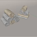 Bathroom Accessories Gray Rolled Towels Soft Absorbent Stacked Folded Pile