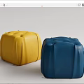 Yellow And Blue Leather Ottoman Stools With Square Shape And Tufted Details 3d model