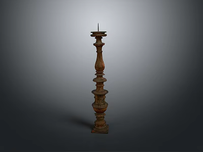 Antique Carved Multi-layered Wooden Candle Holder Pillar Design 3d model