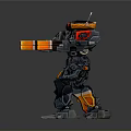 Game And Movie Character Detailed Sci Fi Robot With Mechanical Armor Orange Black Joints