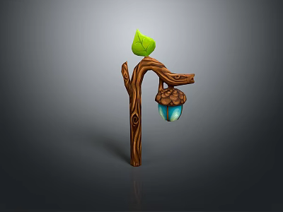 Artistic Wooden Stone Decorative Sculpture With Branch Leaf And Acorn Ornament 3d model