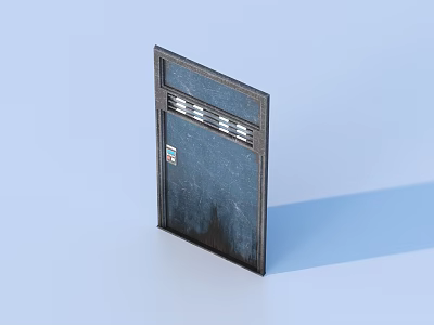 Metal Door With Black Frame Small Grilles And Sticker On Blue Background 3d model Metal Door With Black Frame Small Grilles And Sticker On Blue Background 3d model