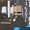 Modern Public Office Space With Open Layout Workstations Computers And Wooden Elements 3d model