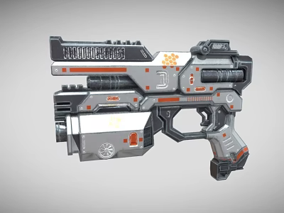 Futuristic Sci Fi Gun With Gray Orange Accents Mechanical Parts Barrel And Grip Design 3d model
